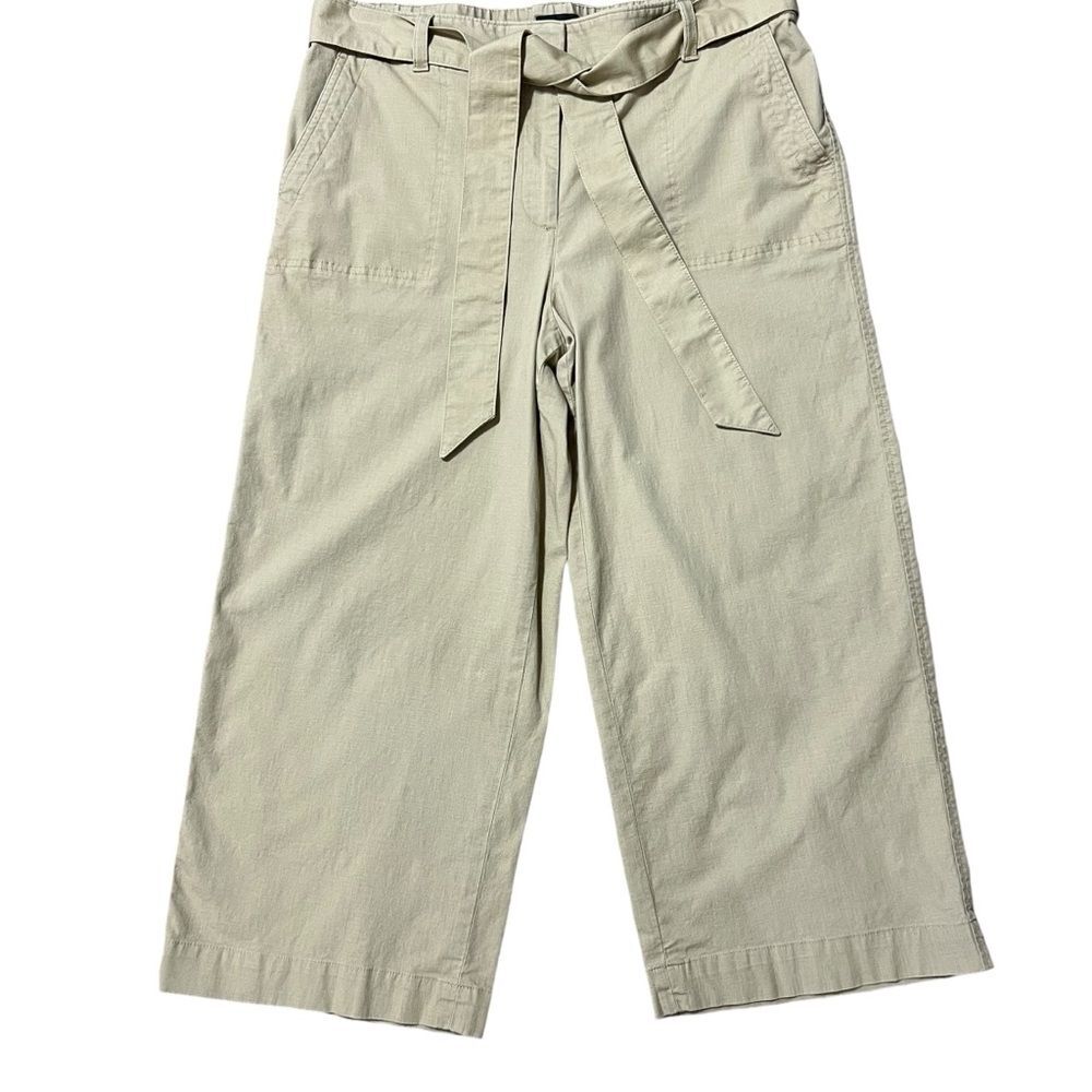 Talbots Belted Wide Leg Tan Capri Pant Sz 12 Loose Casual Lightweight Minimalist